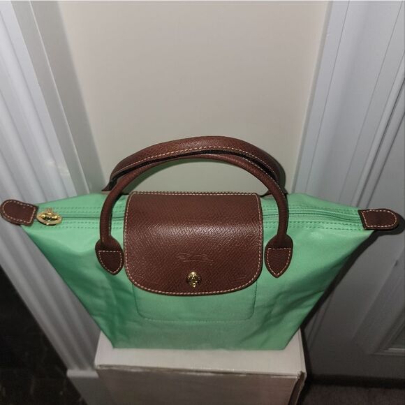LONGCHAMP Li Pliage Classic Original S Bright Green Handle Foldable Tote Bag - Picture 4 of 16